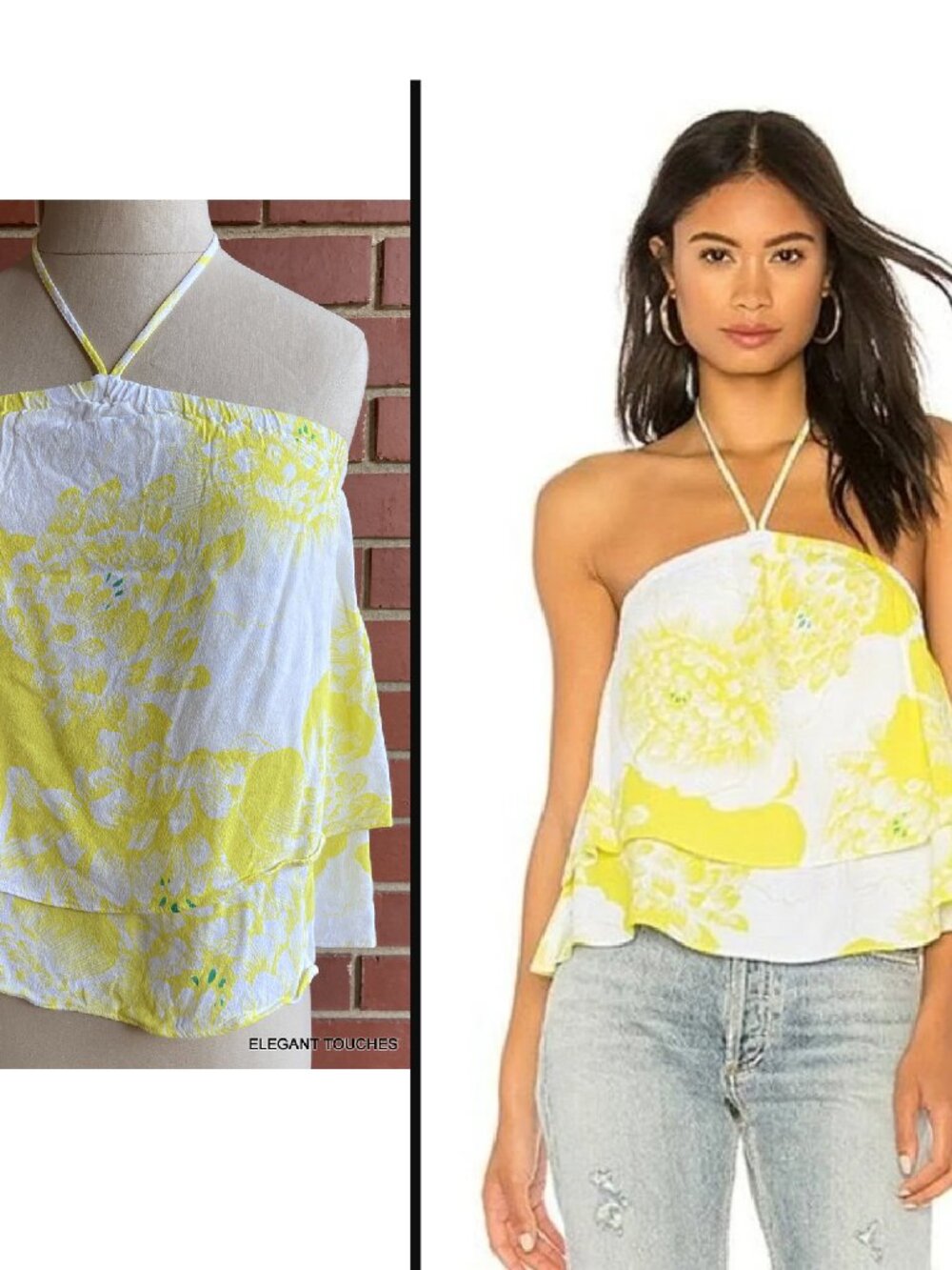 Cupcakes and Cashmere Halter Top Womens S Yellow Floral Tiered Beach Festival